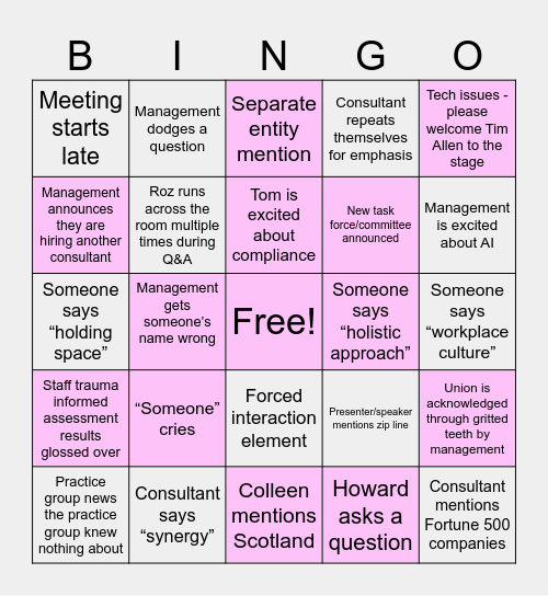 Survivor: All Staff Edition Bingo Card