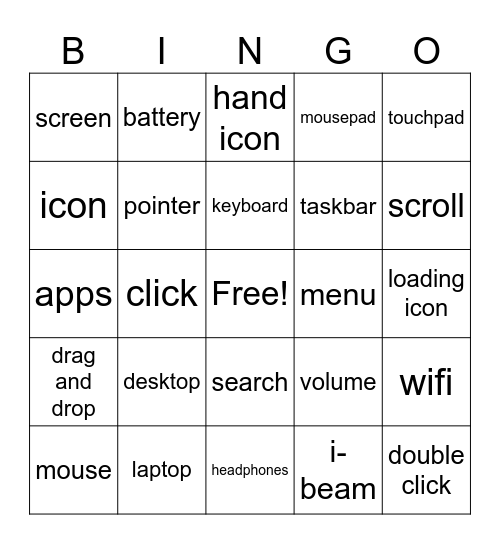 Computer Vocabulary Bingo Card