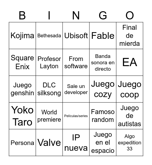 E3n't Bingo Card