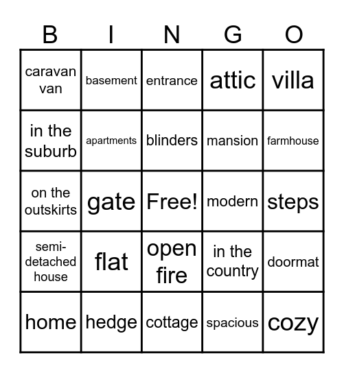 Houses Bingo Card