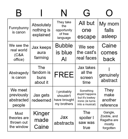 TADC MOVIE BINGO Card