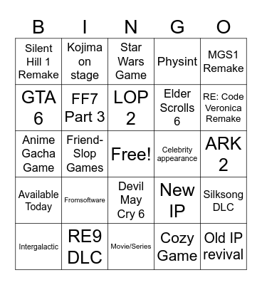 Summer Game Fest 2026 Bingo Card