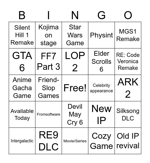 Summer Game Fest 2026 Bingo Card