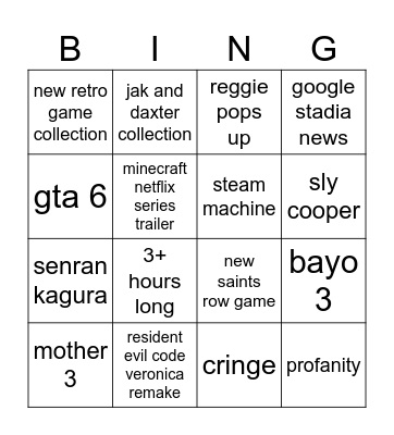 Summer Games Fest Bingo Card