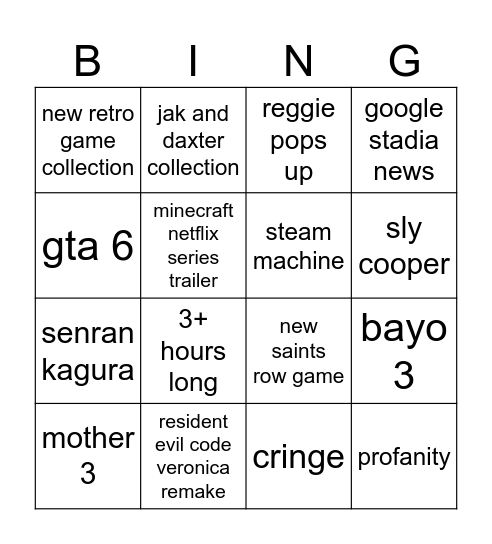 Summer Games Fest Bingo Card