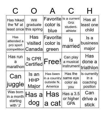 COA 405 Bingo Card
