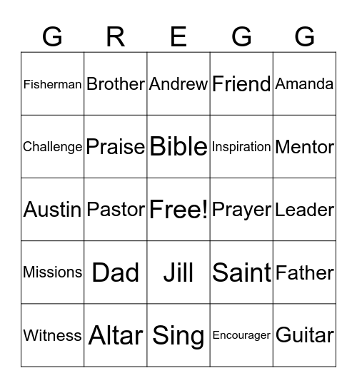 Gregg Bingo Card