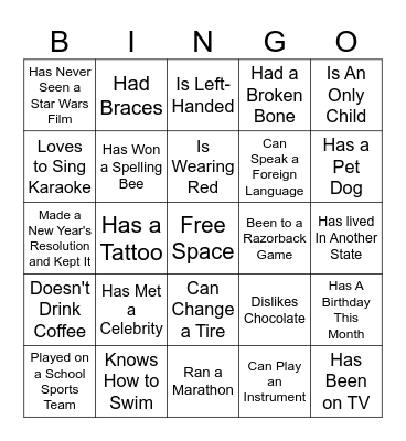 Ice Breaker BINGO Card