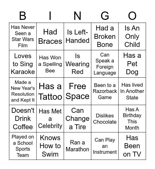 Ice Breaker BINGO Card
