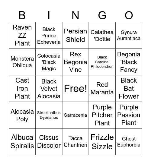GOTHIC PLANTS Bingo Card
