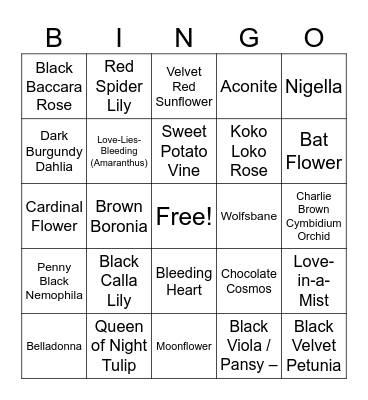 Gothic flowers Bingo Card