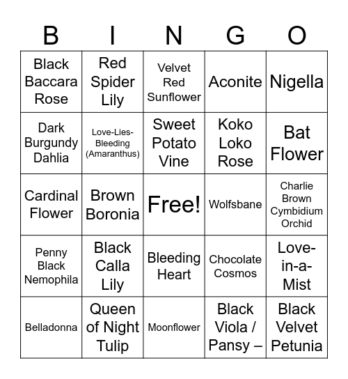 Gothic flowers Bingo Card