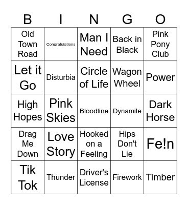 Music Bingo Card