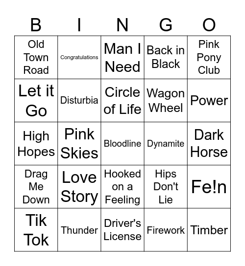 Music Bingo Card
