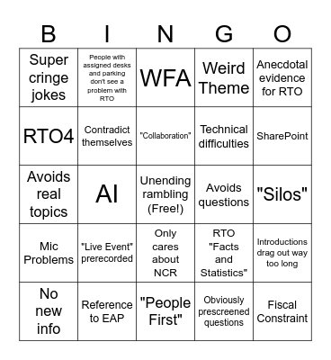 Town Hall Bingo Card
