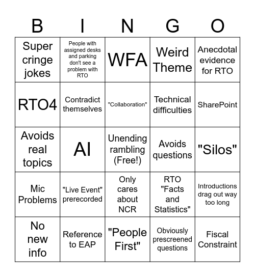 Town Hall Bingo Card