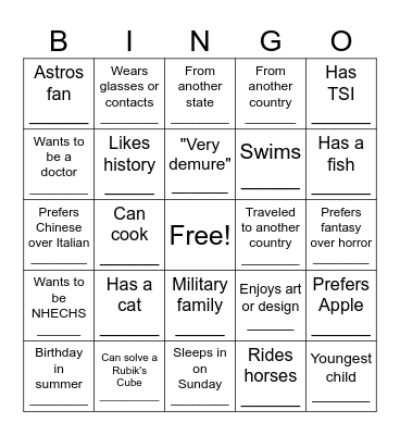 Get to Know You Bingo Card