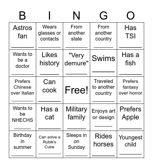 Get to Know You Bingo Card