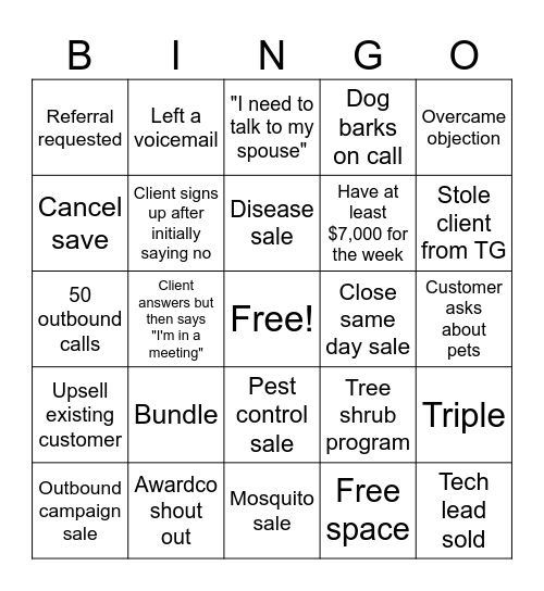 Inside Sales Bingo! Bingo Card