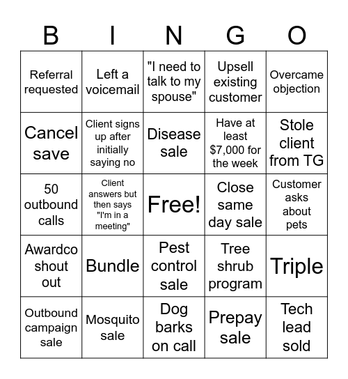 Inside Sales Bingo! Bingo Card
