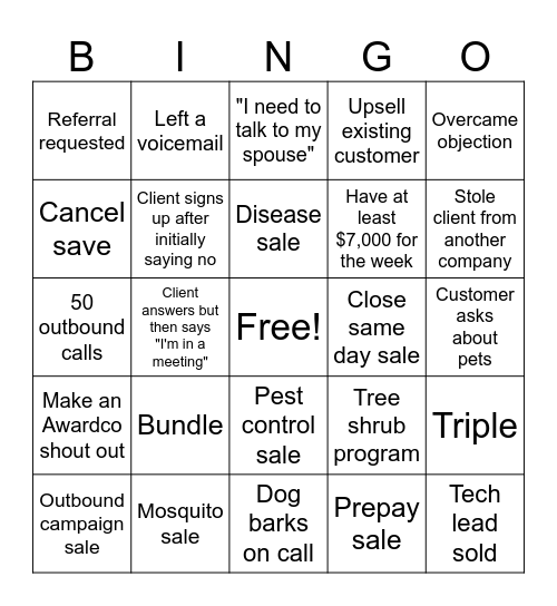 Inside Sales Bingo! Bingo Card