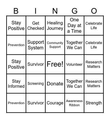 Cancer Awareness Bingo Card