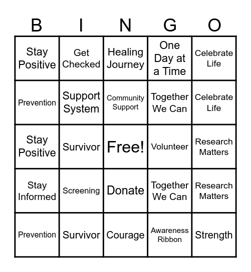 Cancer Awareness Bingo Card