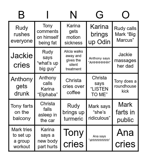 Rosas Oregon Trip 2026 Bingo Card