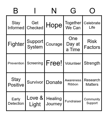 Cancer Awareness Bingo Card