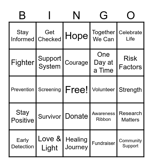 Cancer Awareness Bingo Card