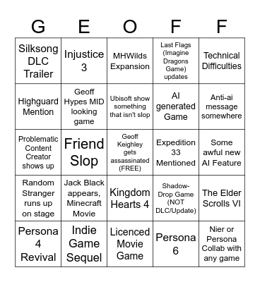 SGF + Xbox Bingo Card