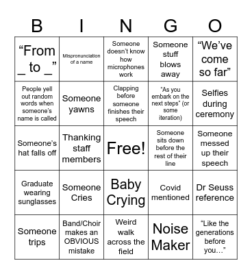 Graduation Bingo Card