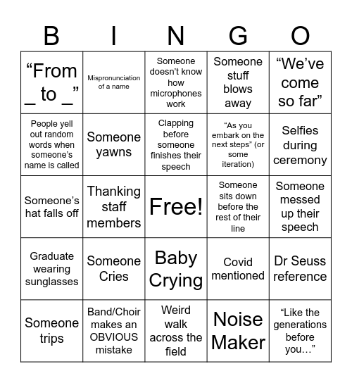 Graduation Bingo Card