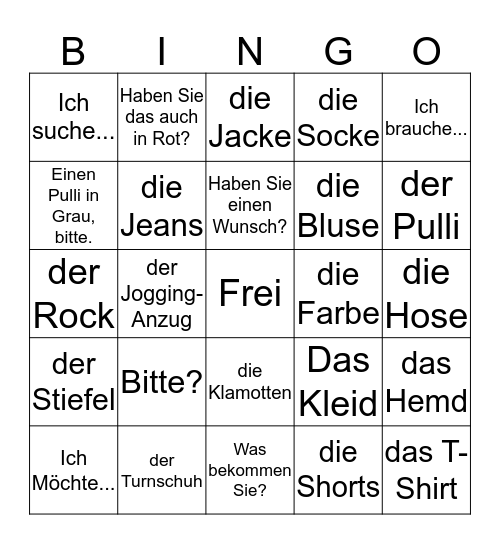 German Bingo Card Bingo Card