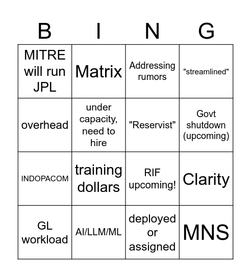 All Calls Bingo Card