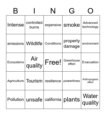 California Forest Fires Bingo Card