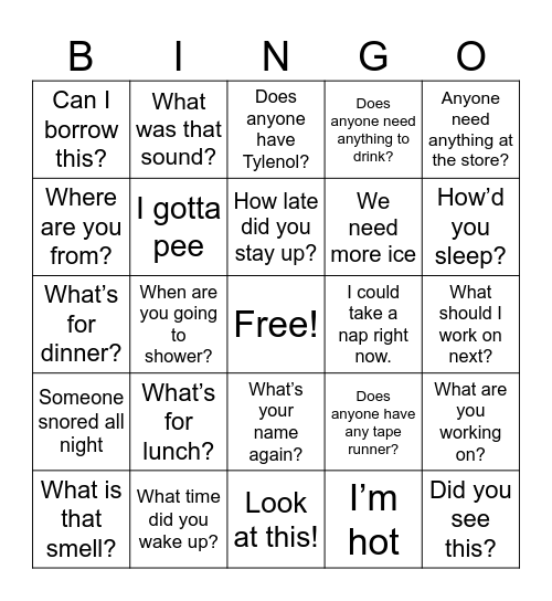 Crafting Retreat Bingo Card
