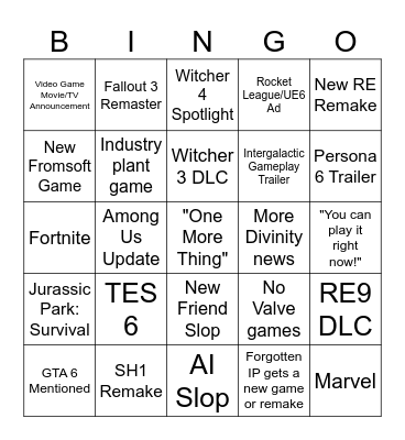 Summer Game Fest 2026 Bingo Card