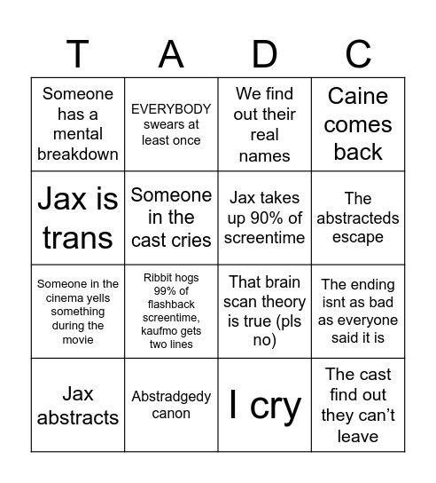 Tadc episode 9 bingo Card
