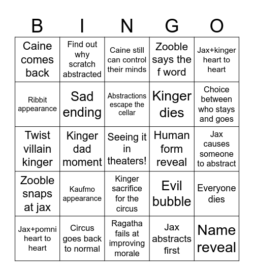 TADC Finale Bingo Card