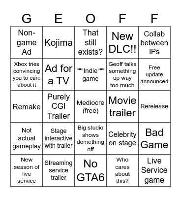 Summer Games Fest Bingo Card