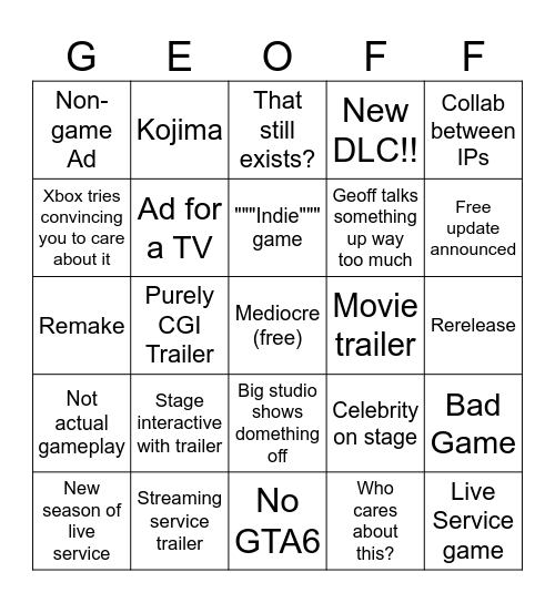 Summer Games Fest Bingo Card
