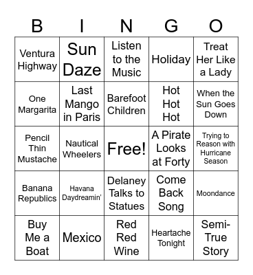 (B) Parrothead Round 2 Bingo Card