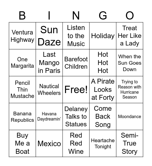 (B) Parrothead Round 2 Bingo Card