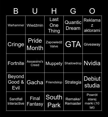 Summer Game Fest 2026 Bingo Card
