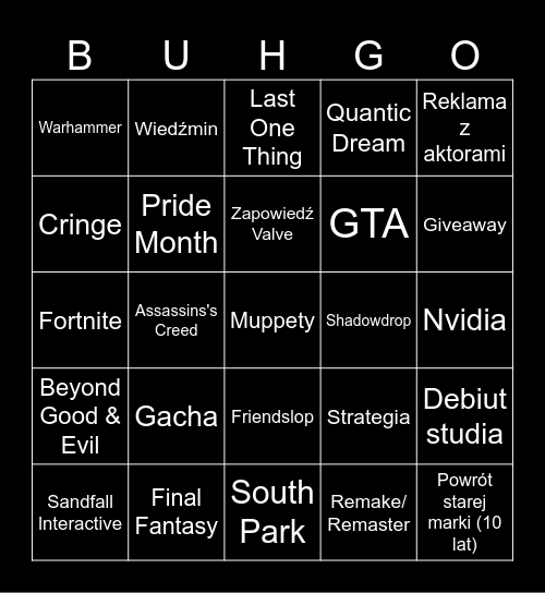 Summer Game Fest 2026 Bingo Card