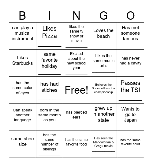 NHECHS BINGO Card