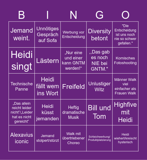 GNTM Finale 2026 Bingo Card