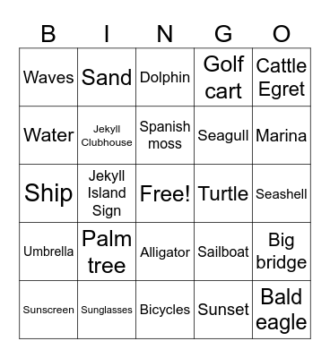 Jekyll Island Bingo Card