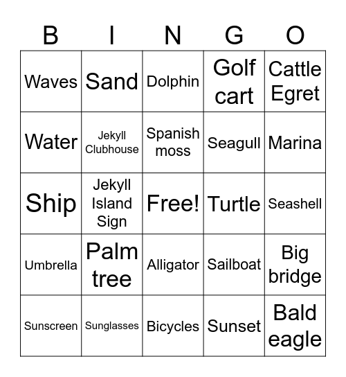 Jekyll Island Bingo Card